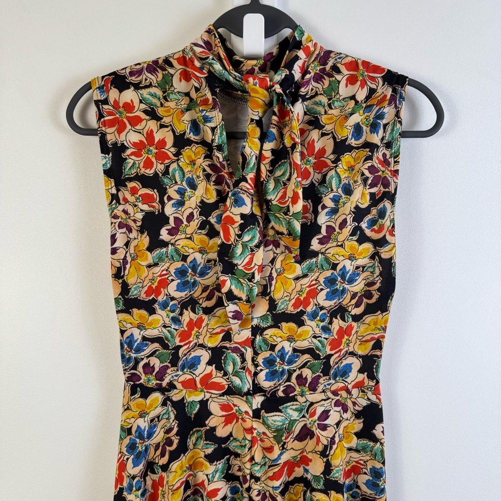 Zara Floral Mock Neck Sleeveless Midi Dress Medium Boho Cottagecore Vtg Retro - Picture 8 of 13